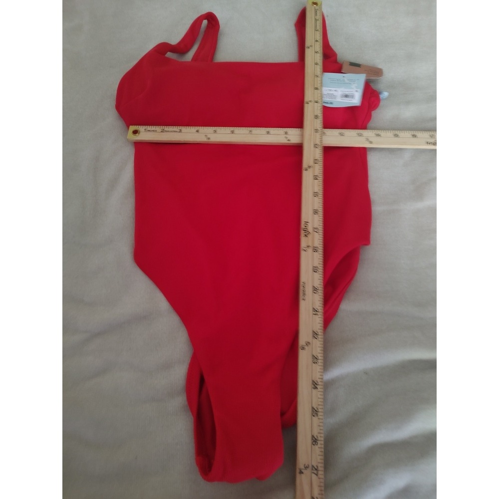 Shade & Shore One Piece Swimsuit Women L Red New Ribbed Square Neck High Cut